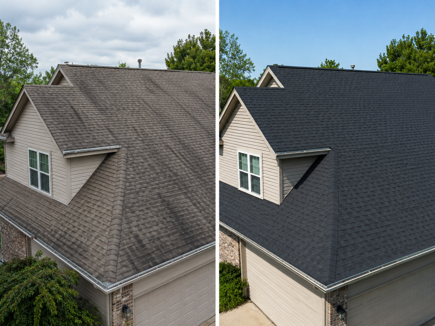 Before and after roof cleaning comparison